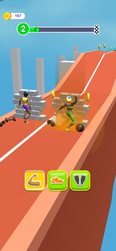 Exciting Match Screenshot 1 - Running on orange track with coins and obstacles